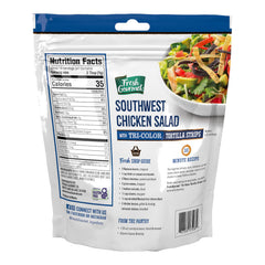 Fresh Gourmet Tri-Color Tortilla Strips sprinkled on salad for vibrant texture