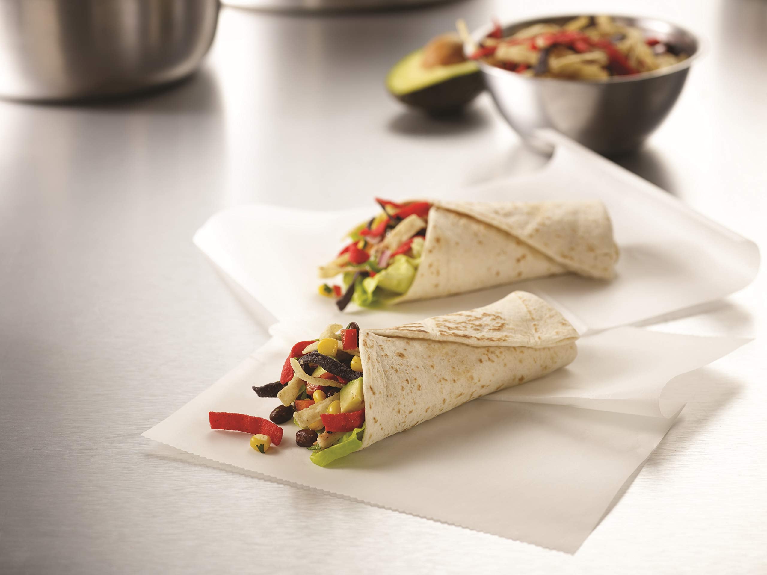 Fresh Gourmet Tri-Color Tortilla Strips are ready to top burgers or wraps