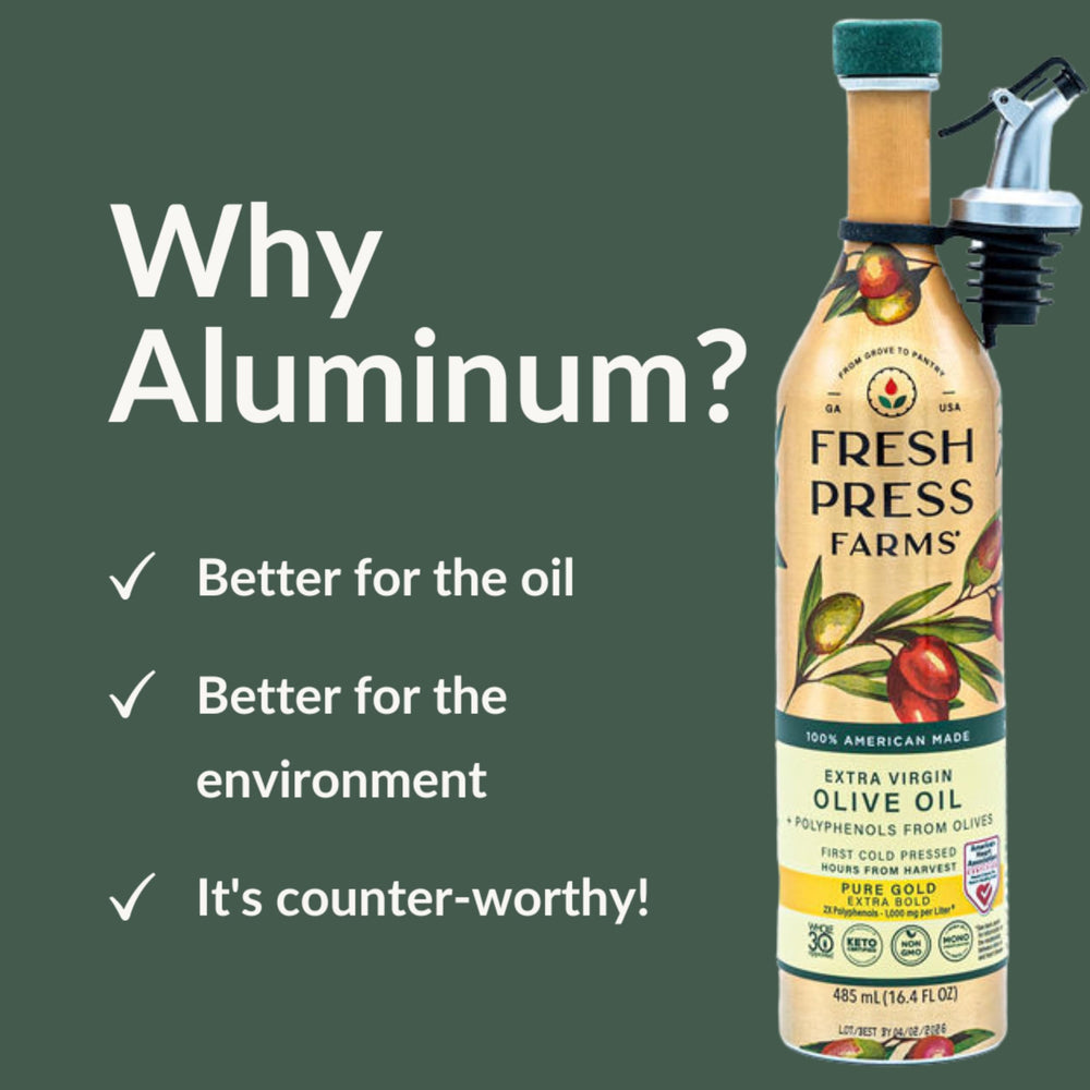 Pair of recyclable aluminum bottles from Fresh Press Farms