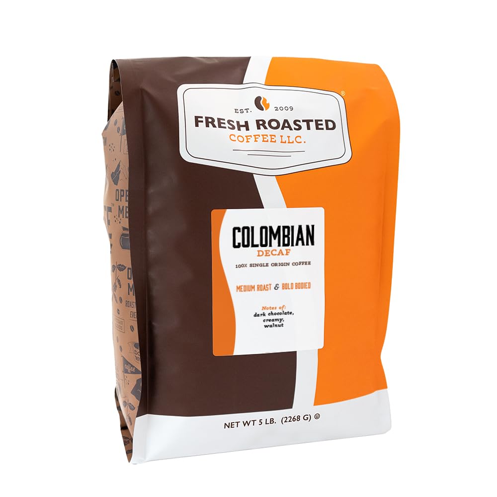 Fresh Roasted Coffee 100% Colombian Decaf whole bean 5lb for smooth morning brews