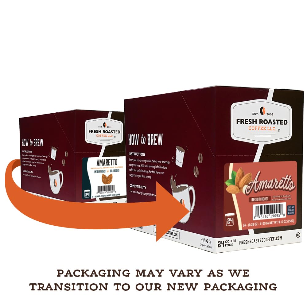 Fresh Roasted Coffee Amaretto cup with steam evokes a rich aroma.