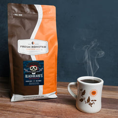 Fresh Roasted Coffee Blackbeard's Revenge steamy cup evokes comforting aromas.