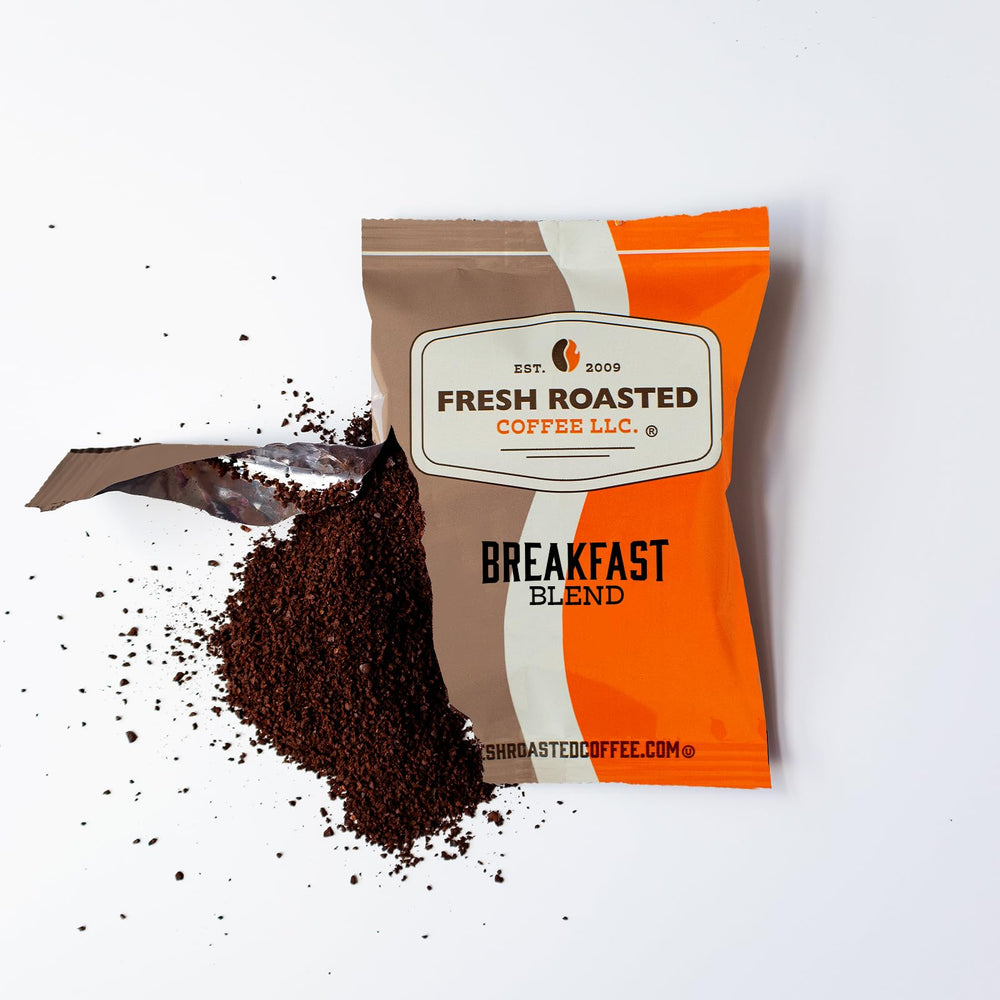 Fresh Roasted Coffee Breakfast Blend served in a morning cup at home