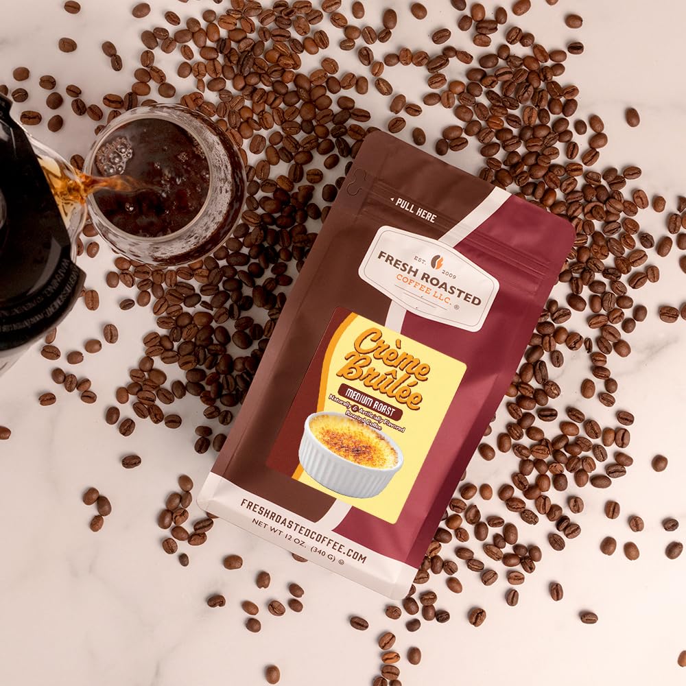 Fresh Roasted Coffee Crème Brûlée aroma blooming as hot water pours.