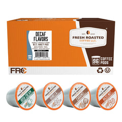 Fresh Roasted Coffee decaf vanilla pods show creamy aroma for evening enjoyment.