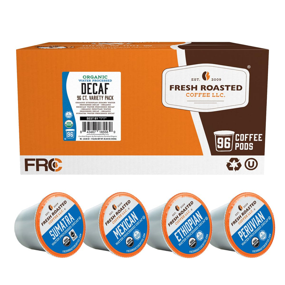 Fresh Roasted Coffee decaf variety pack box and pods offer versatile daily options