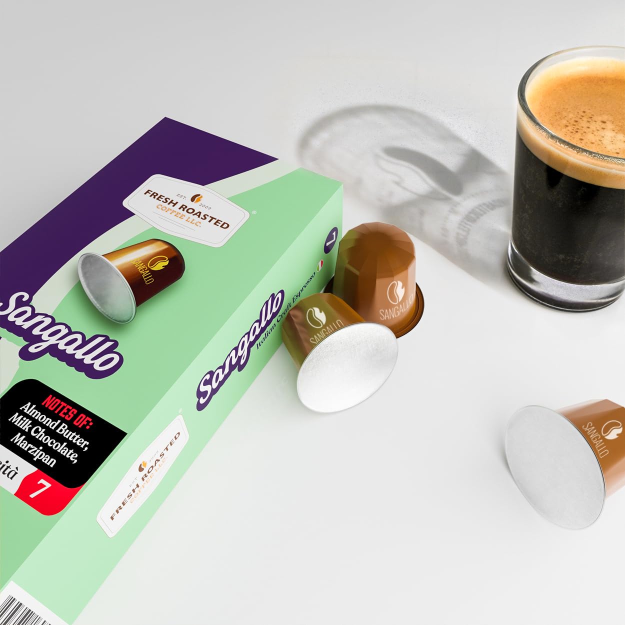Rich crema in Fresh Roasted Coffee espresso pod