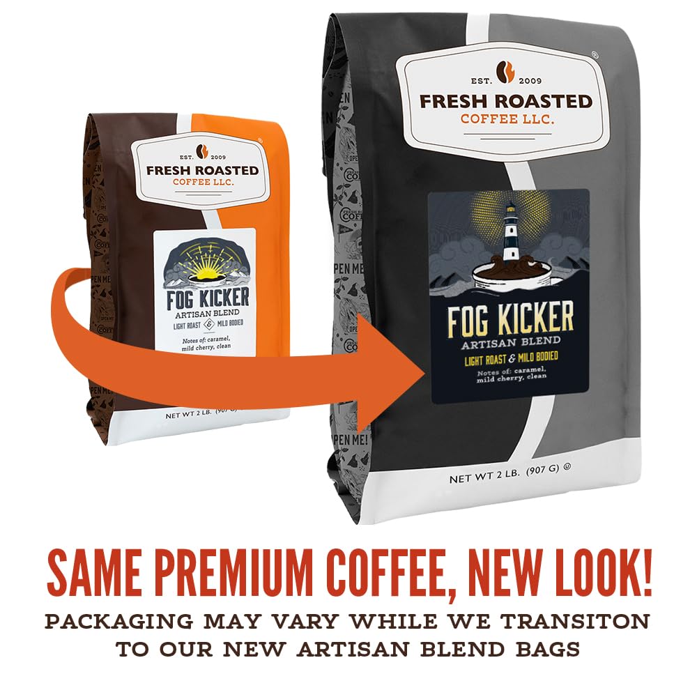 Fresh Roasted Coffee Fog Kicker whole beans, ideal for fresh brews at home.