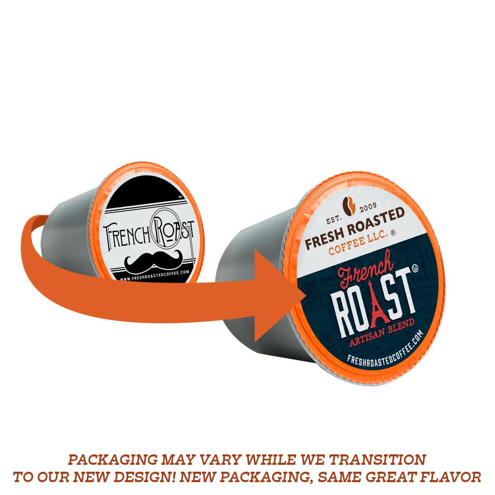 Fresh Roasted Coffee French Roast 96 pods in a K-Cup brewer demonstrating quick, consistent mornings