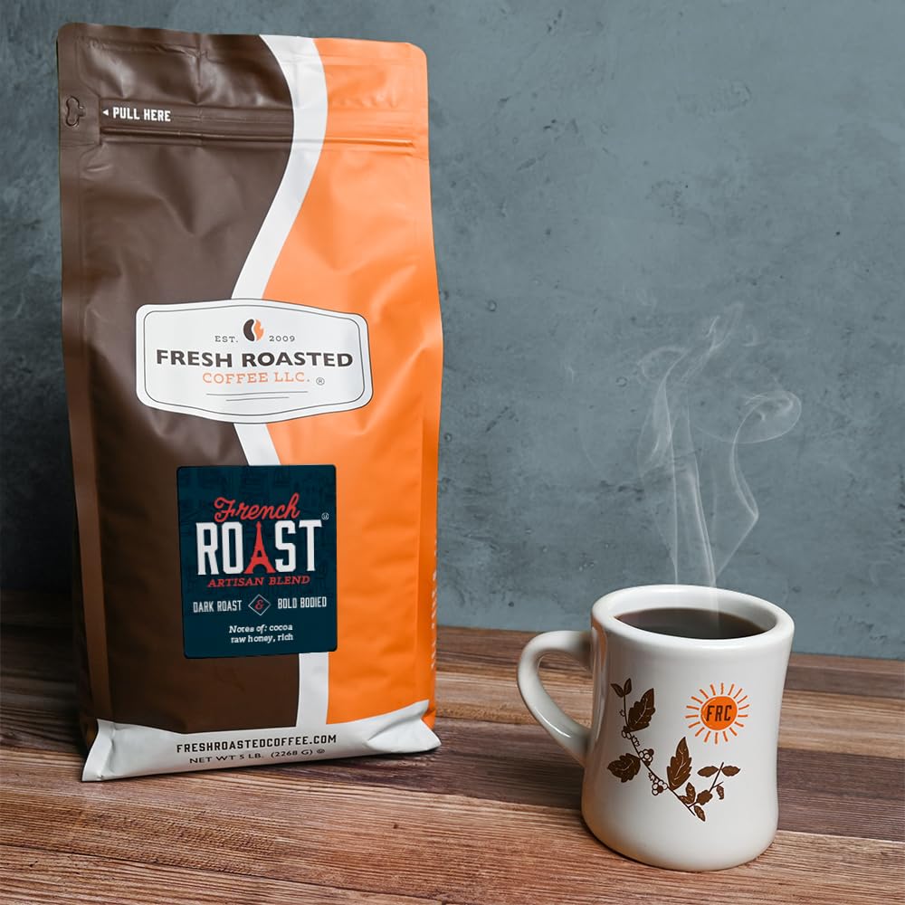 Fresh Roasted Coffee French Roast being roasted in our roaster for bold flavor.