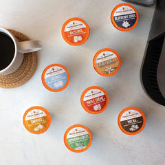 Fresh Roasted Coffee sustainability icons and packaging details for The Great Eight