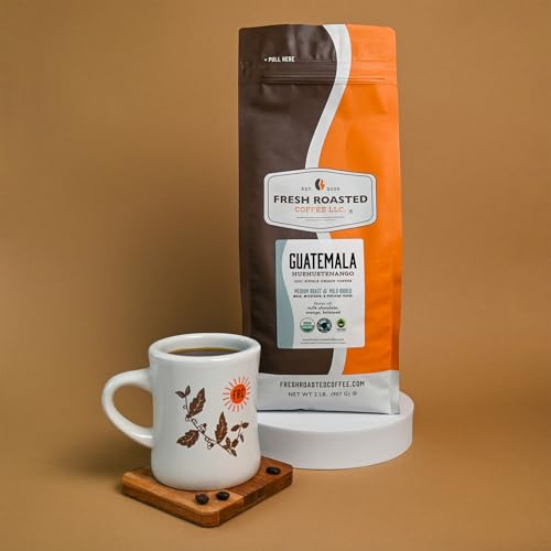 Fresh Roasted Coffee Guatemala morning ritual suggests approachable daily caffeine.