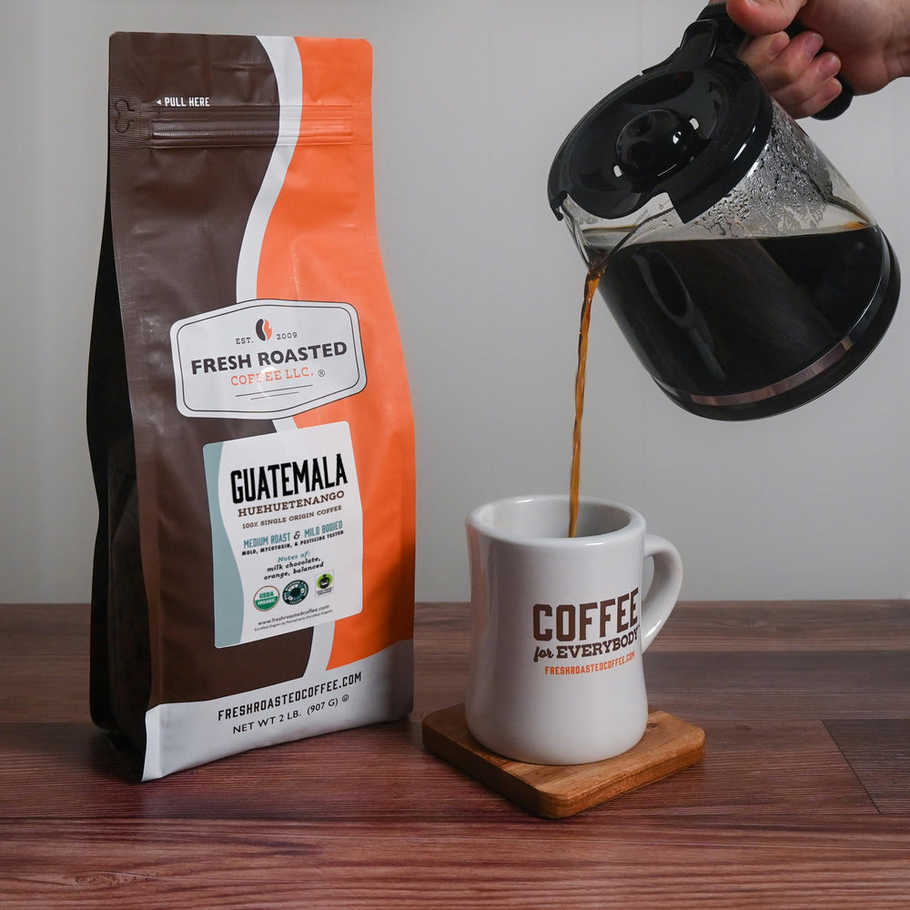Fresh Roasted Coffee Guatemala origin info emphasizes Huehuetenango altitude for balanced flavor.