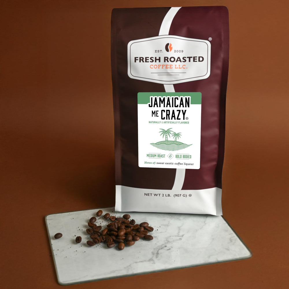 Fresh Roasted Coffee Jamaican Me Crazy ground coffee ready for flavorful brews