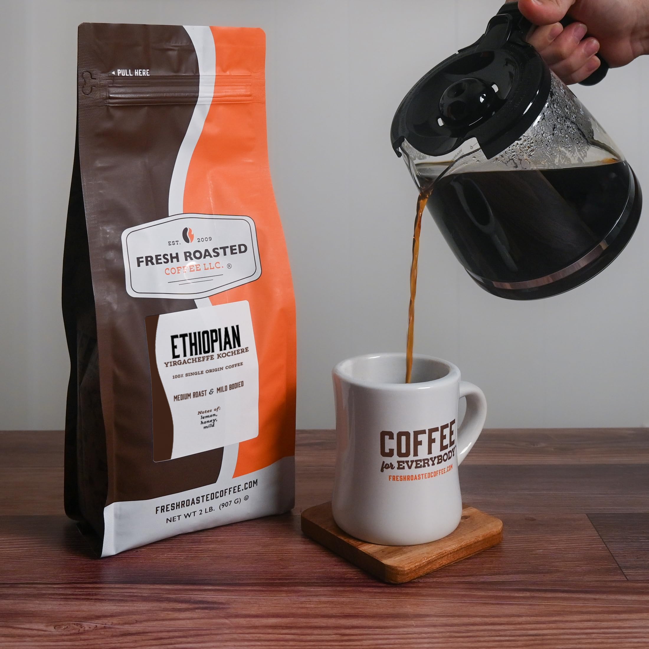 Fresh Roasted Coffee Kosher-certified beans ensure trusted quality for home use.
