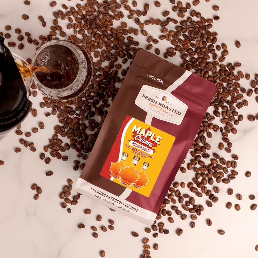 Fresh Roasted Coffee Maple Crème bag open reveals inviting interior freshness