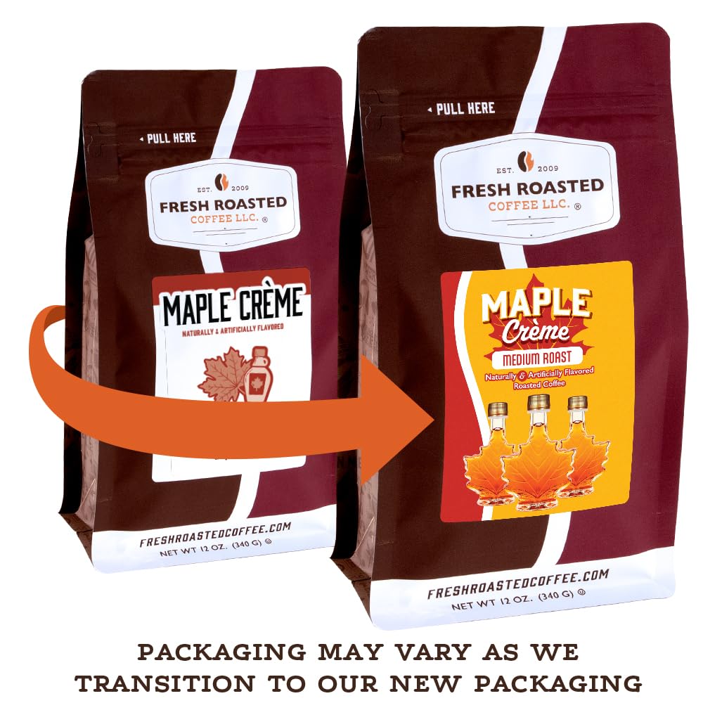 Fresh Roasted Coffee Maple Crème steaming cup highlights aromatic, inviting aroma and a smooth finish