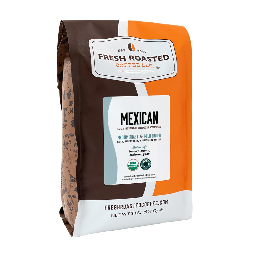 Fresh Roasted Coffee Mexican Organic Ground bag preserves freshness with nitrogen flush