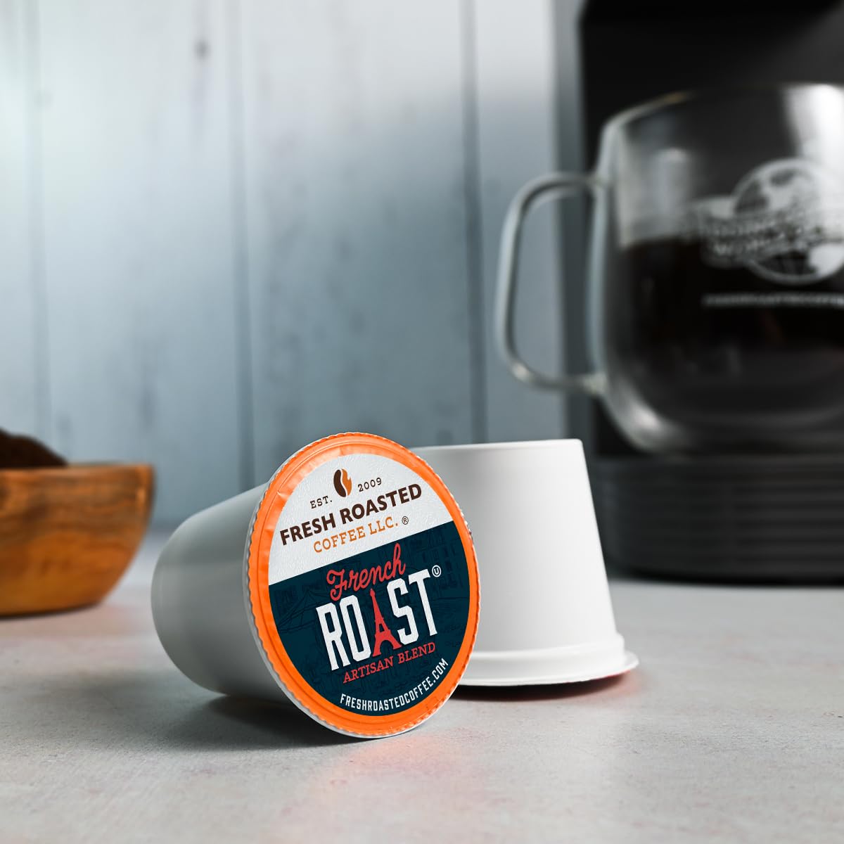 Fresh Roasted Coffee nitrogen-flush pod shot showcasing freshness preservation