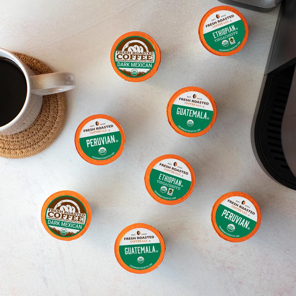 Fresh Roasted Coffee organic certification seals emphasizing clean, compliant sourcing and production.