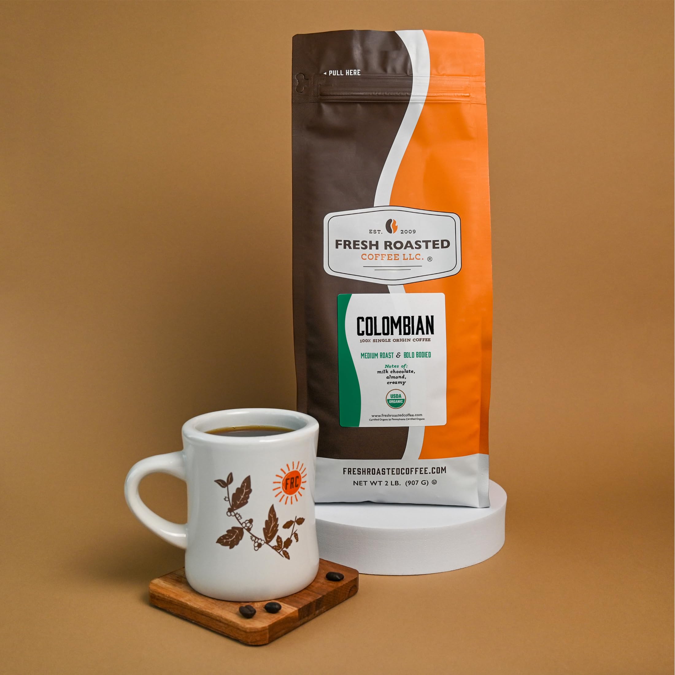 Fresh Roasted Coffee Organic Colombian brew ready for a pour over ritual.