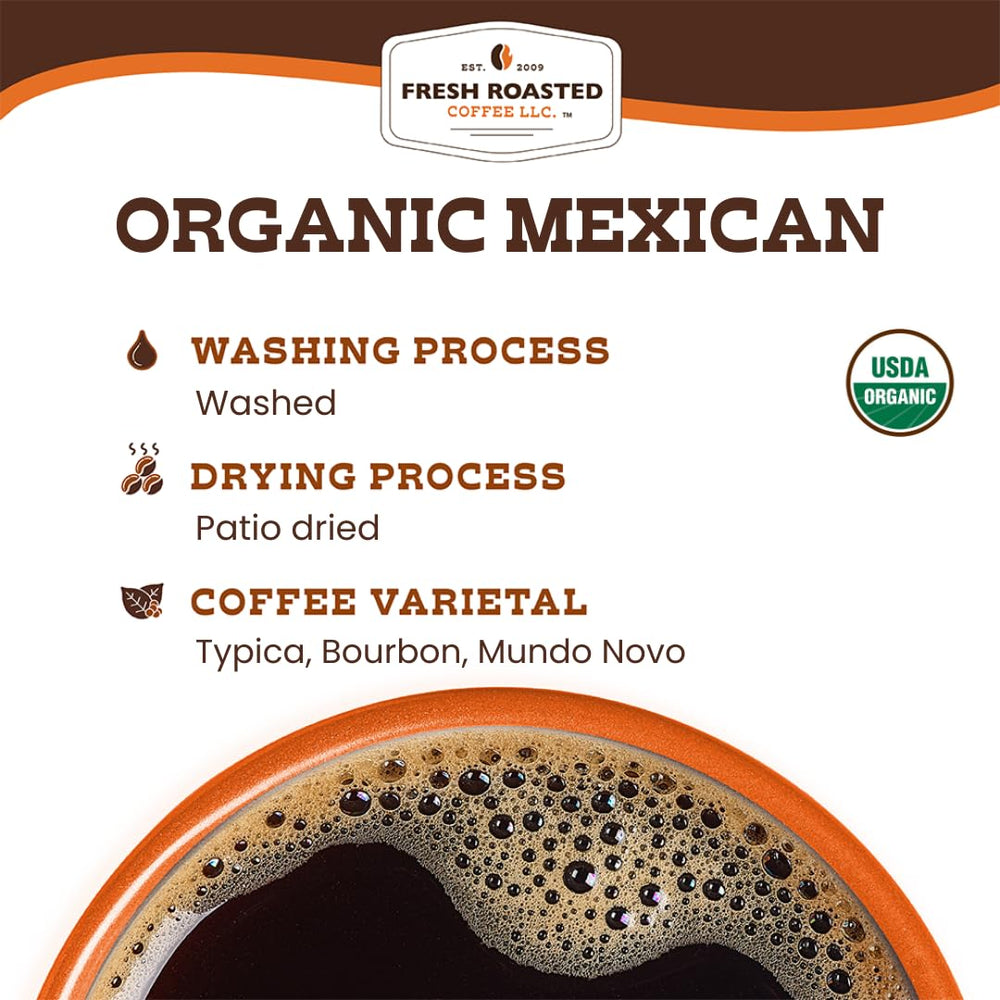 Fresh Roasted Coffee Organic Mexican Kosher OU badge speaks to quality standards.