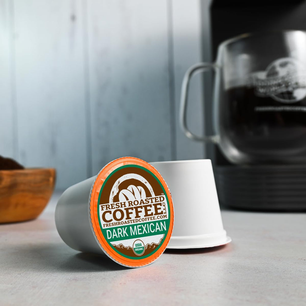 Fresh Roasted Coffee paper-based packaging emphasizes eco-friendly materials.