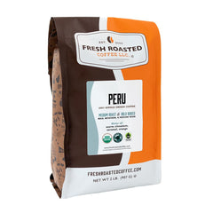 Fresh Roasted Coffee Peru whole bean 2lb bag with rich aroma for daily brews.
