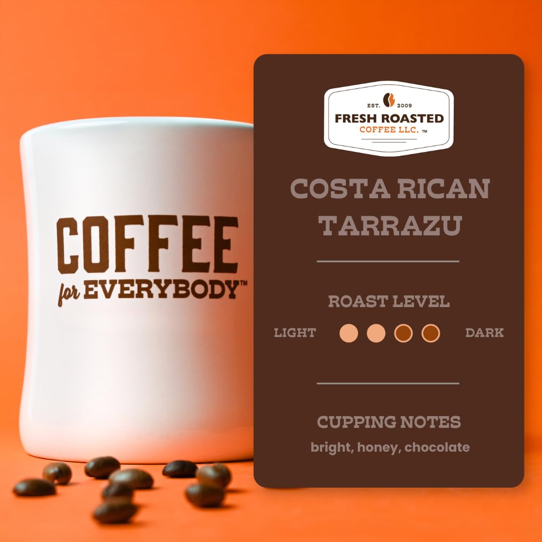 Fresh Roasted Coffee Tarrazu whole bean in multiple sizes.