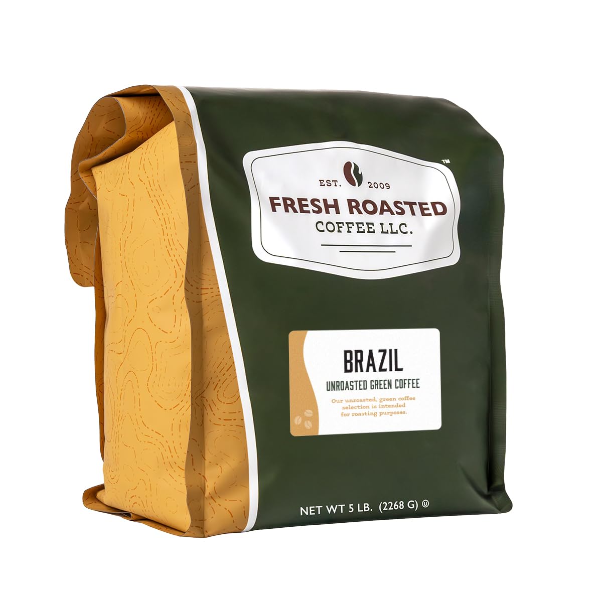 Fresh Roasted Coffee unroasted Brazil 5lb bag for home roasting.