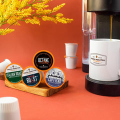Fresh Roasted Coffee Variety display of assorted varieties for tasting and selection