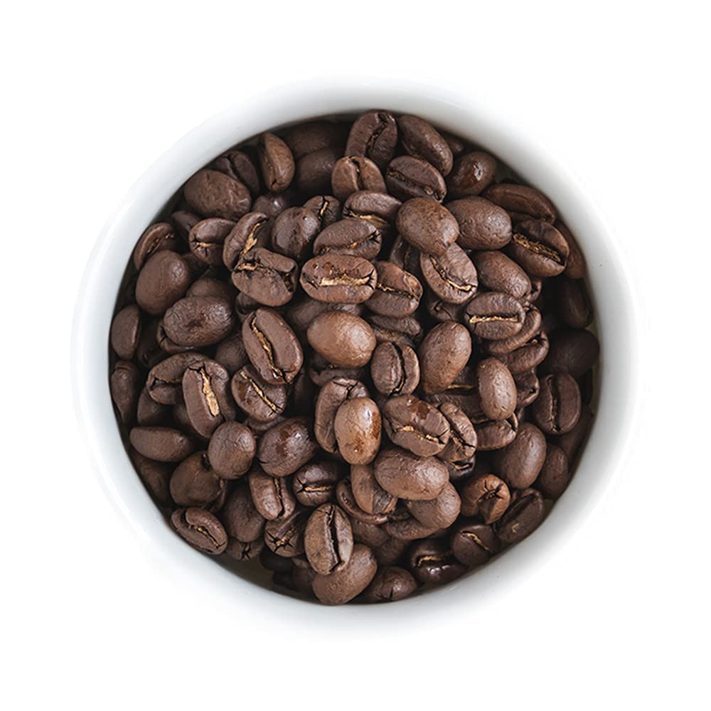 Fresh Roasted Coffee whole-bean closeup showcases honey and cherry notes for rich aroma.