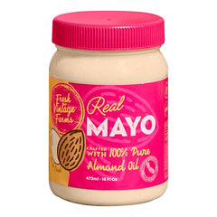 Fresh Vintage Farms almond oil mayonnaise jar, clean gluten-free mayo use