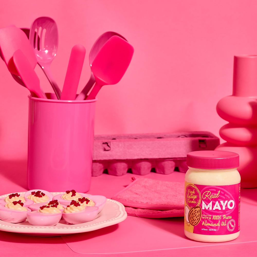 Fresh Vintage Farms non-GMO badge on mayo signals clean-label choice