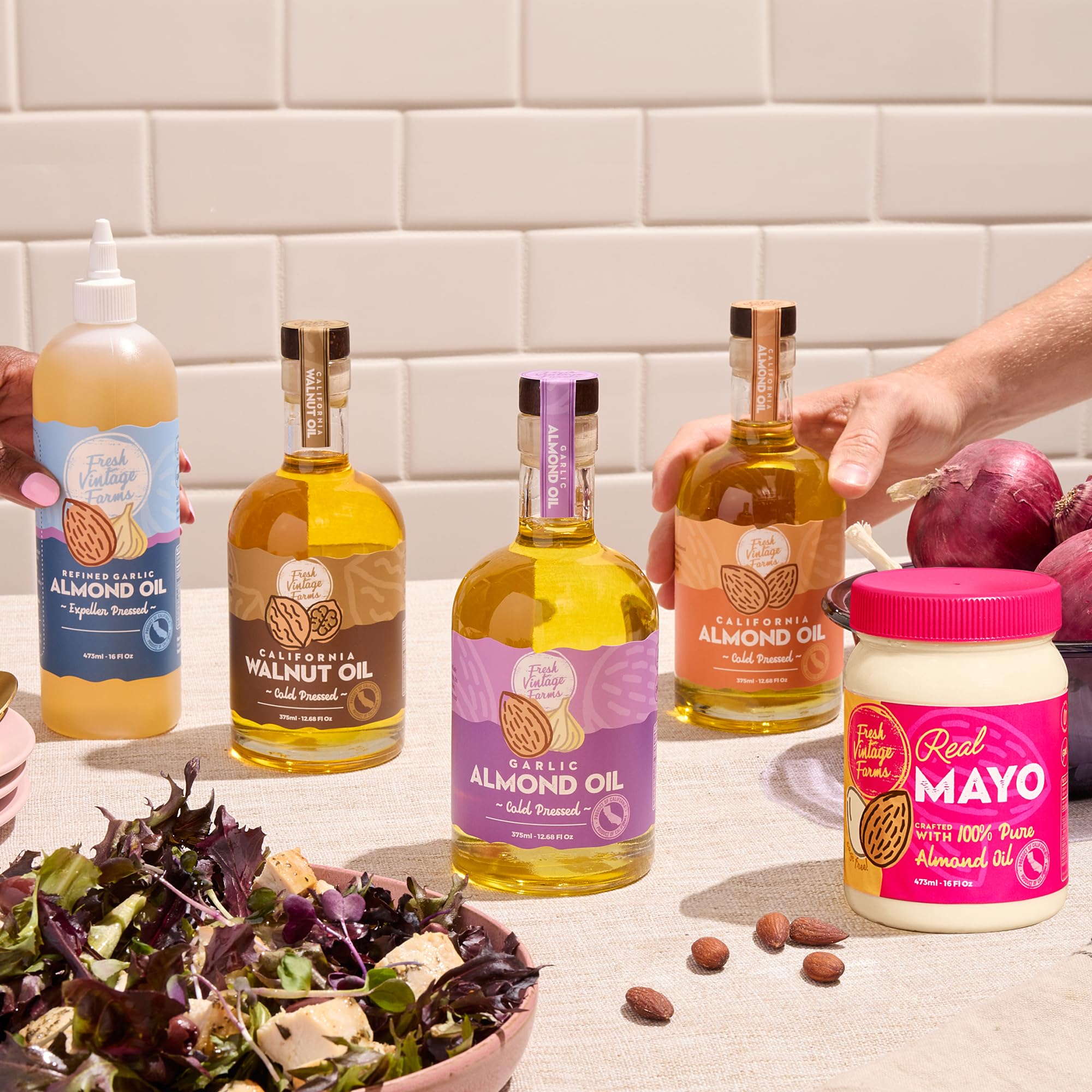 Fresh Vintage Farms Walnut Oil close-up, highlights high omega-3 content.
