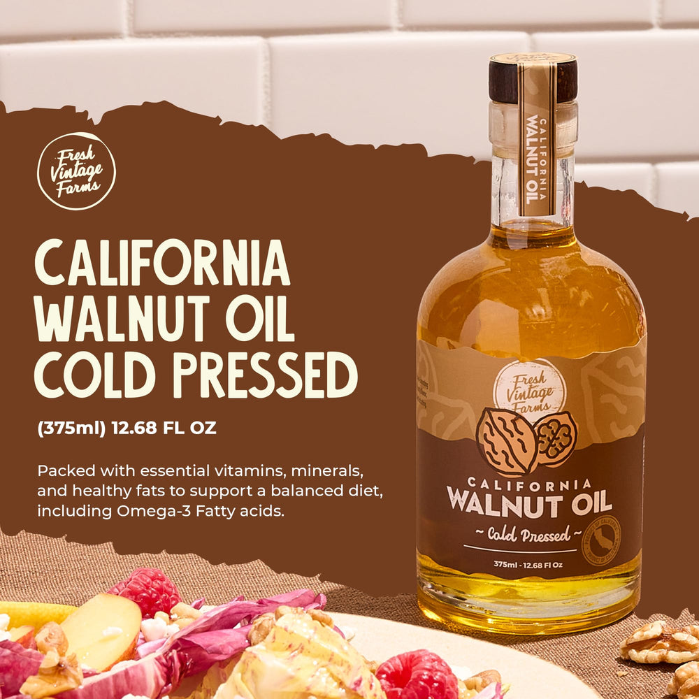 Fresh Vintage Farms Walnut Oil for grilling, nutty finish on recipes.