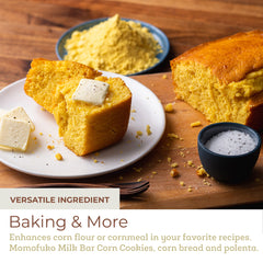Fresh & Wild Sweet Corn Powder in a mixing bowl ready to flavor polenta or cookies.