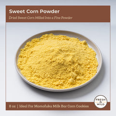 Fresh & Wild Sweet Corn Powder being sprinkled as a garnish.