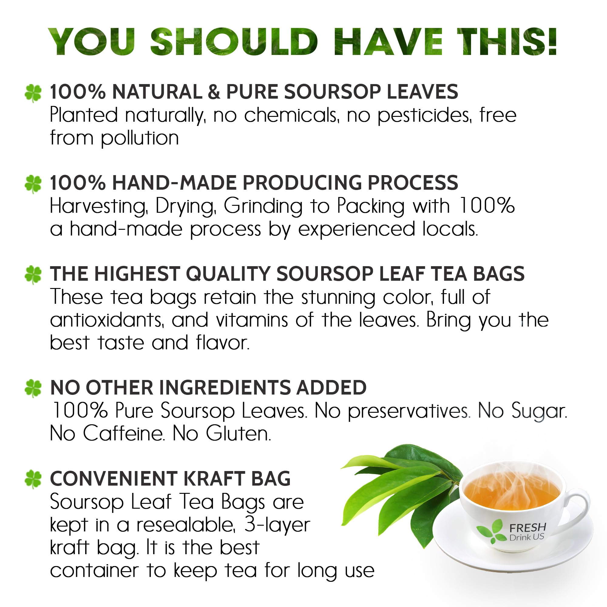 FreshDrinkUS 100% natural soursop leaves for caffeine-free, soothing tea
