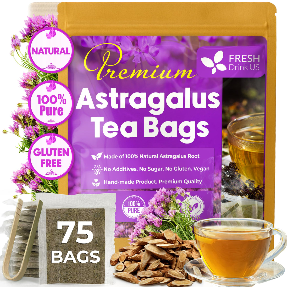 FreshDrinkUS astragalus tea bags pack for convenient daily brewing