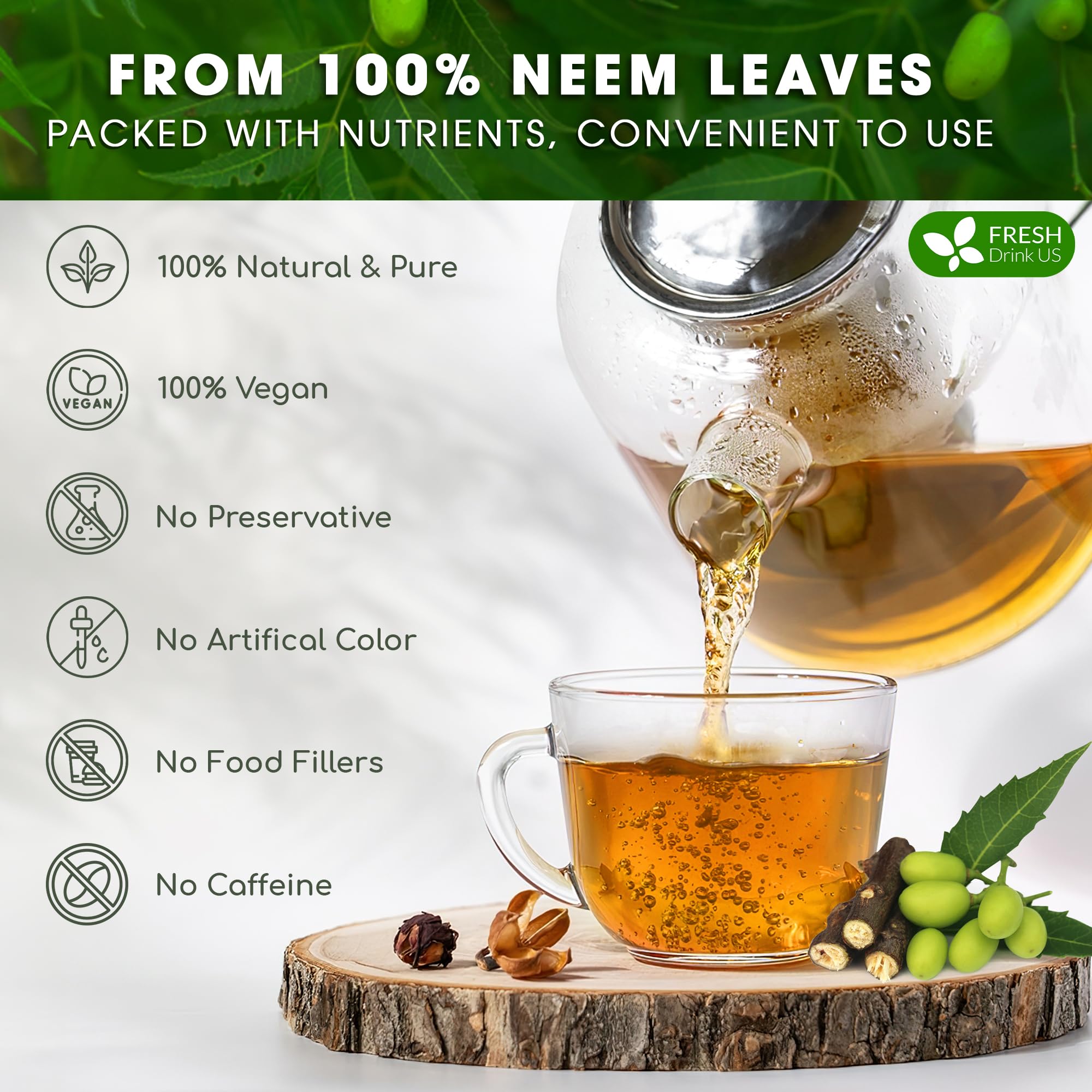 FreshDrinkUS biodegradable tea bag corn fiber material emphasizes eco-friendly packaging.