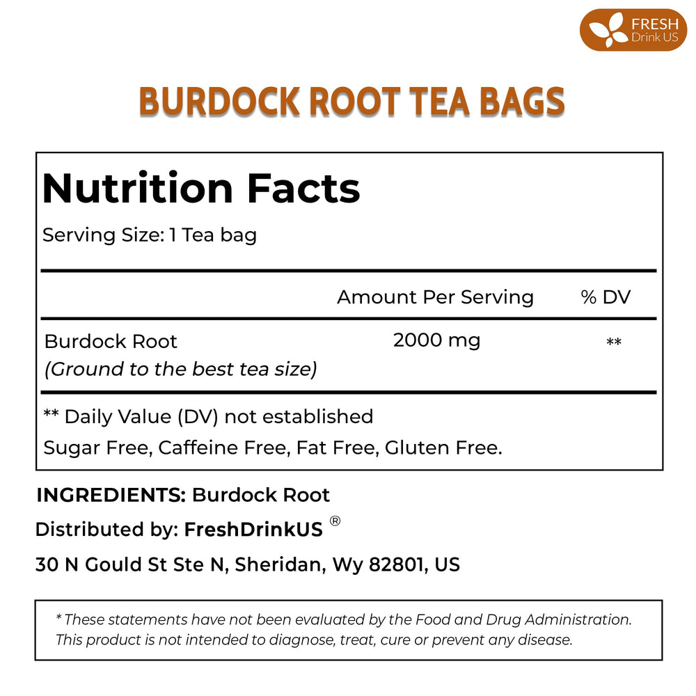 FreshDrinkUS Burdock tea bags closeup shows premium natural root quality for daily brew