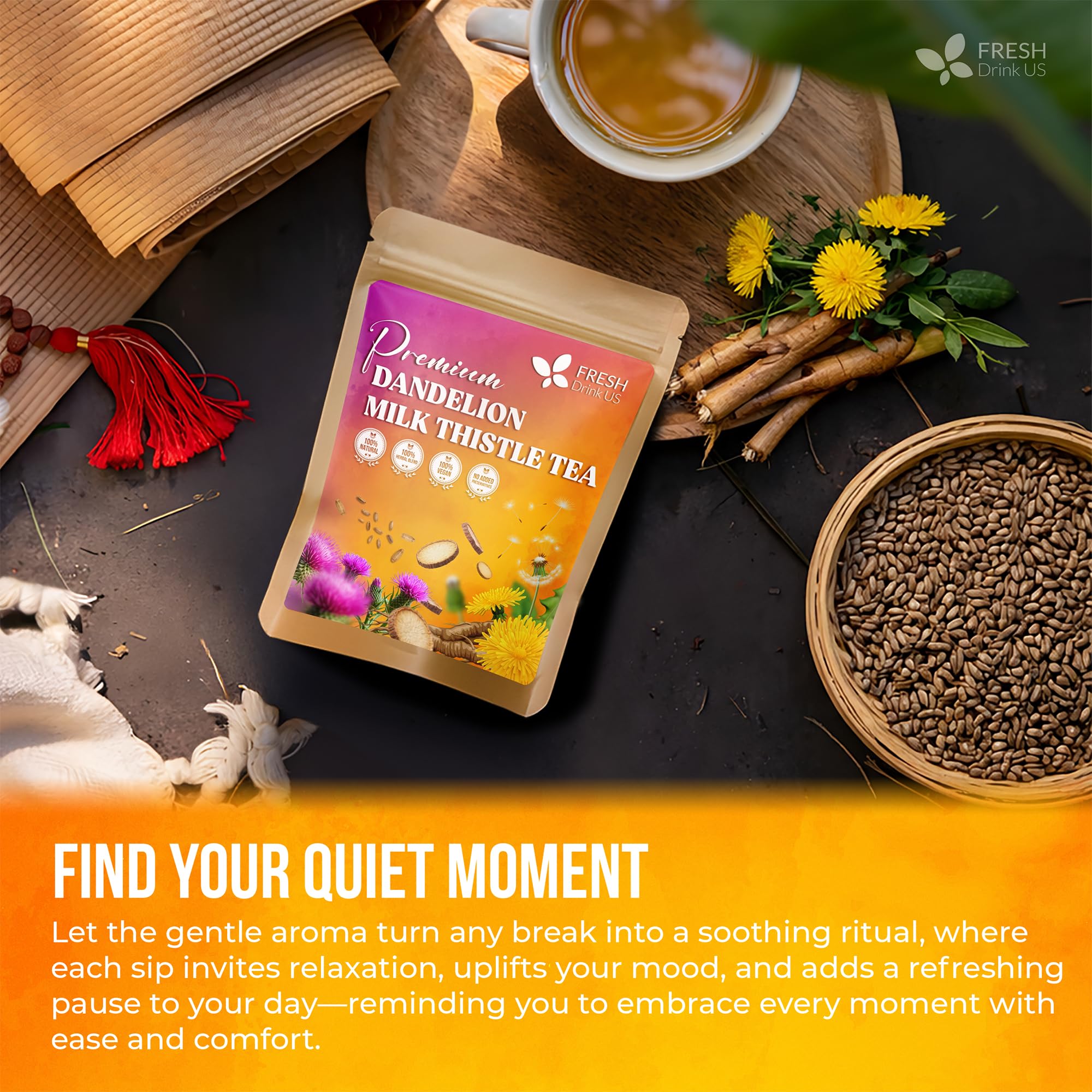 FreshDrinkUS caffeine-free herbal tea served in a mug for daily comfort