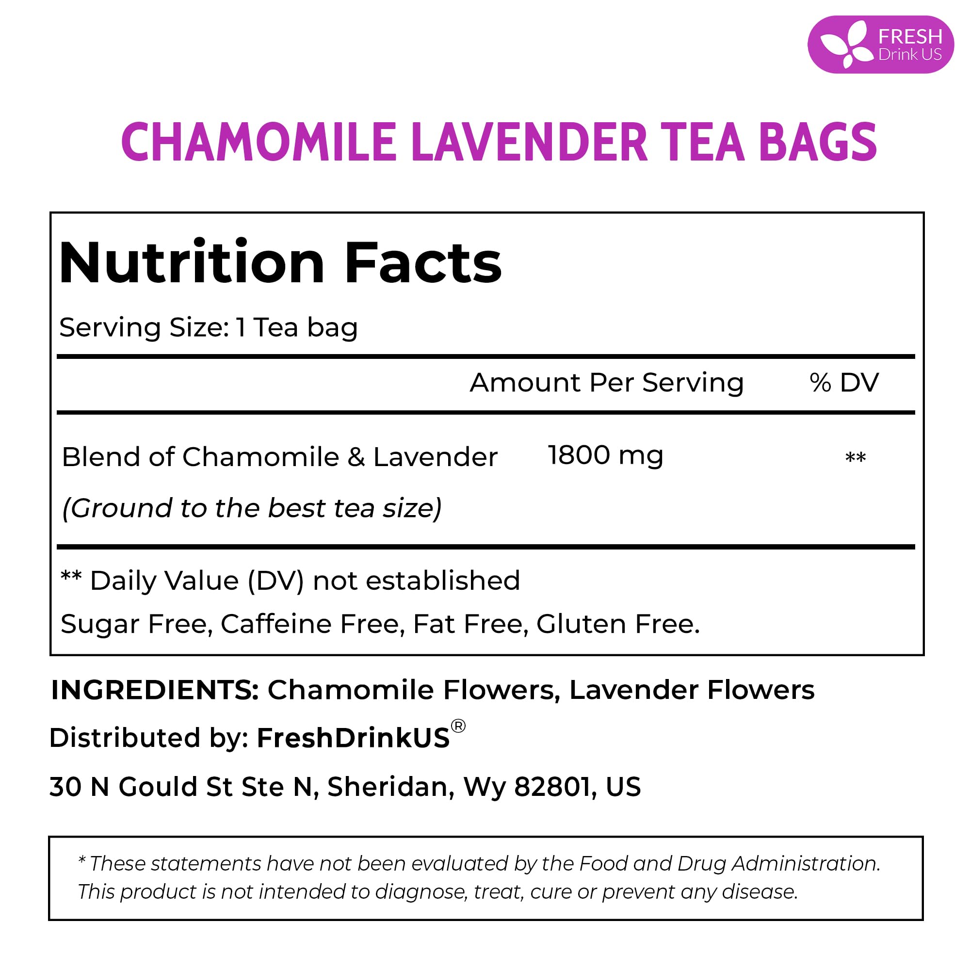 FreshDrinkUS chamomile lavender tea bags close-up reveals natural aroma without additives