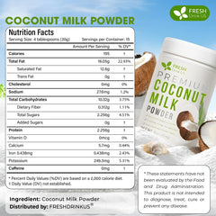 FreshDrinkUS coconut milk powder dispensing shows easy-to-pour texture for smoothies and coffee.