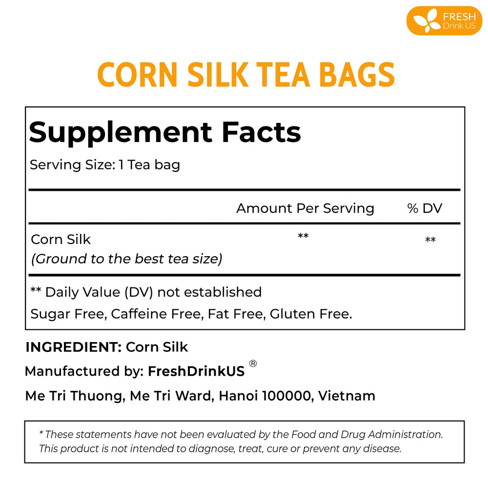 FreshDrinkUS corn silk tea packaging highlights sustainable materials.