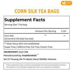 FreshDrinkUS corn silk tea packaging highlights sustainable materials.