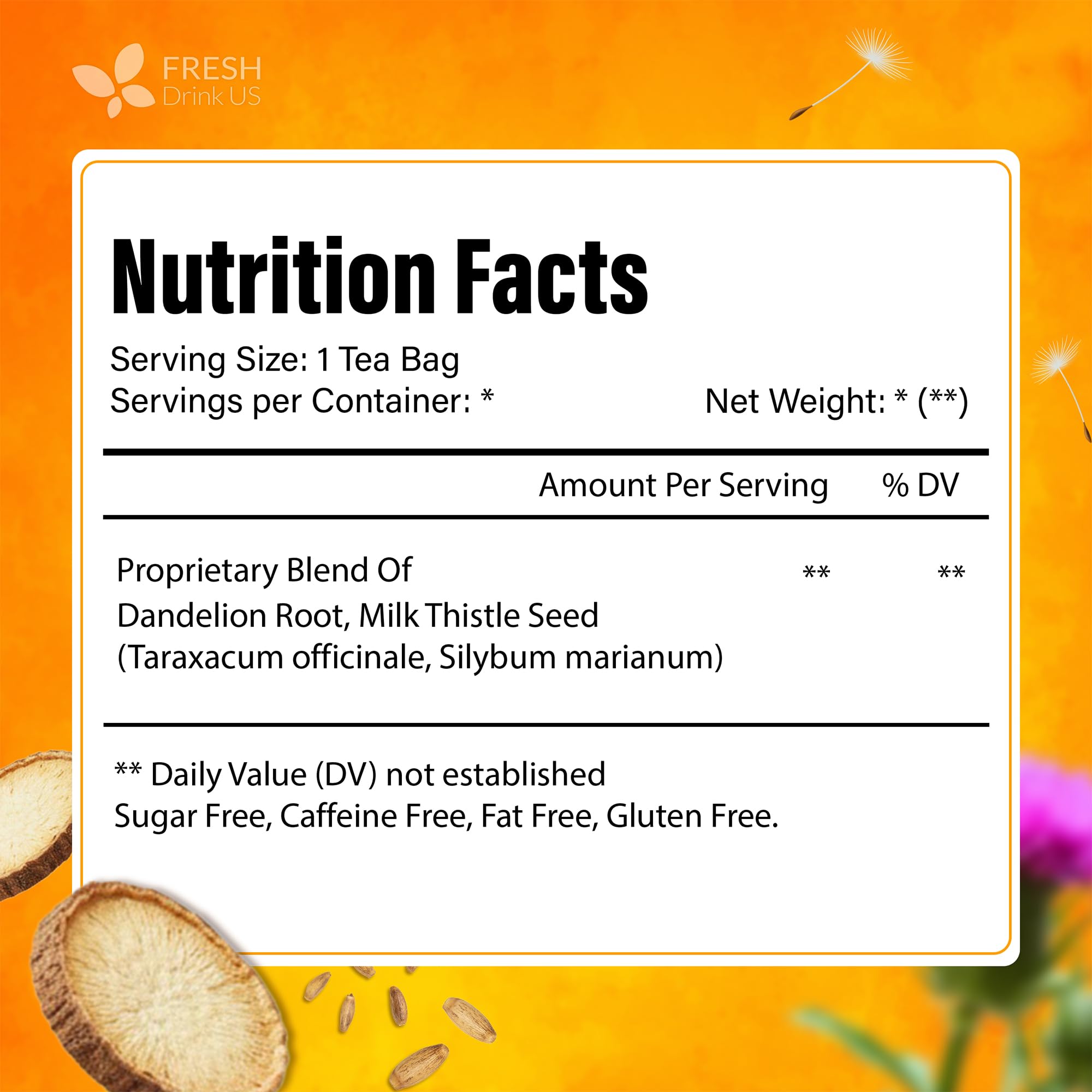 FreshDrinkUS close-up of dandelion root and milk thistle seed harvest for purity