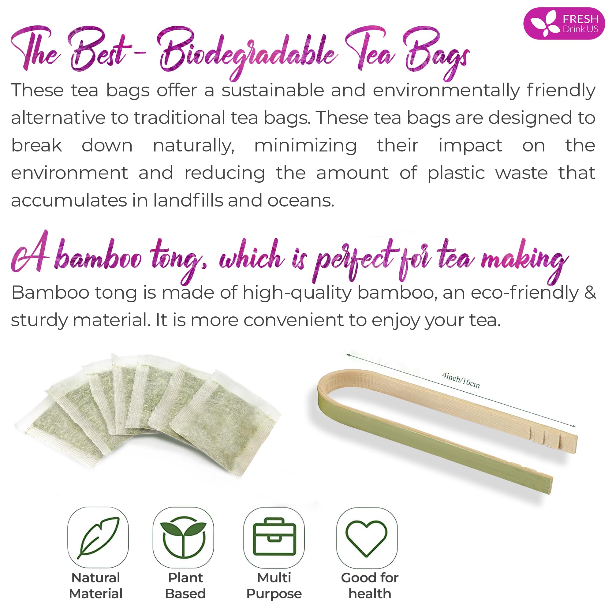 FRESHDRINKUS Eco-friendly tea bags in display highlight sustainability and convenience.