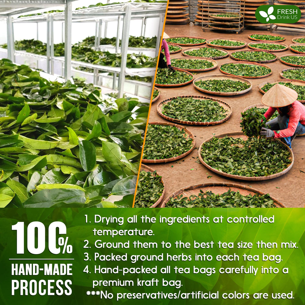 FreshDrinkUS eco-friendly tea bags with no strings for mess-free brewing.